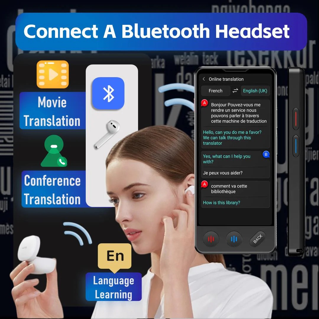 traduttore vocale elettronico con connessione cuffie bluetooth